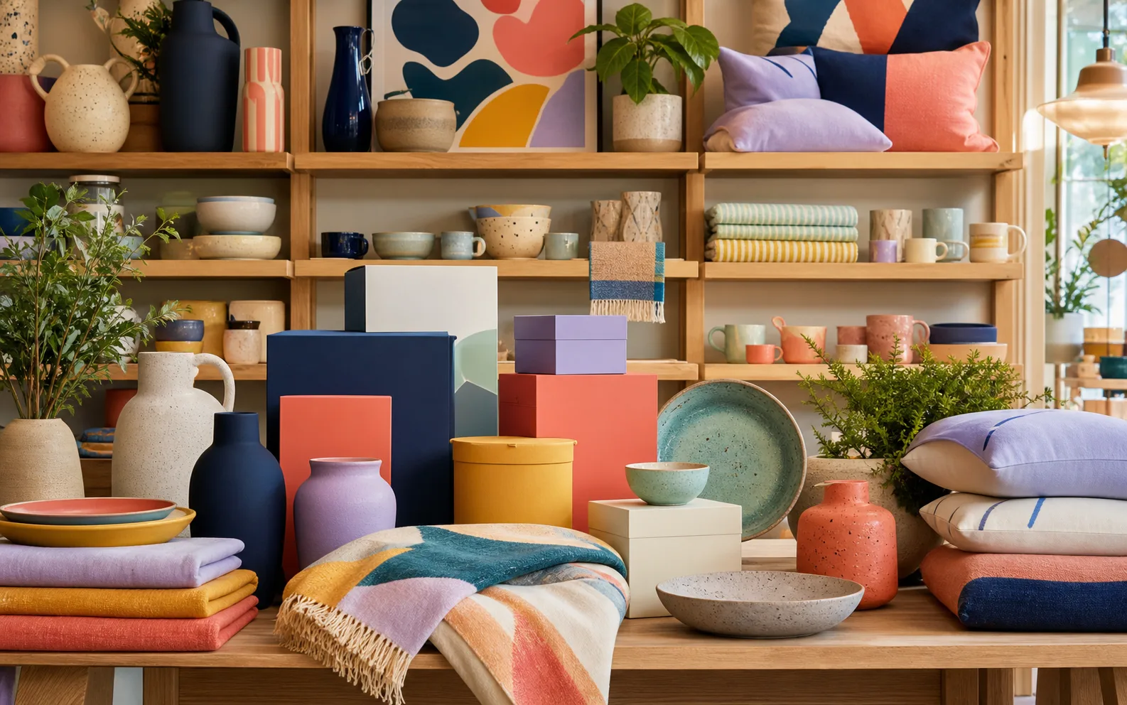 Concept-only independent homeware shop with colourful ceramics and textiles.